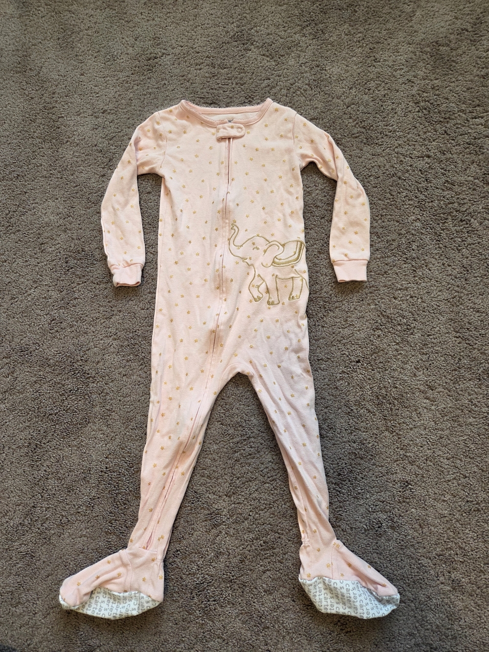 2 For $10 Carter's Pink Gold Star Elephant Footed Pajama Sleeper 3T Girls